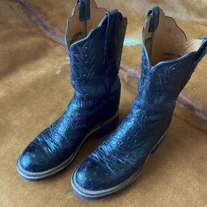 Lucchese black ostrich crepe sole cowboy boots women 10 B